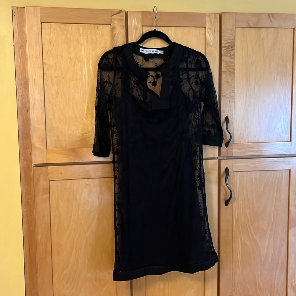 Gretchen Scott 2 piece Black tank dress with Lace topper Size Medium